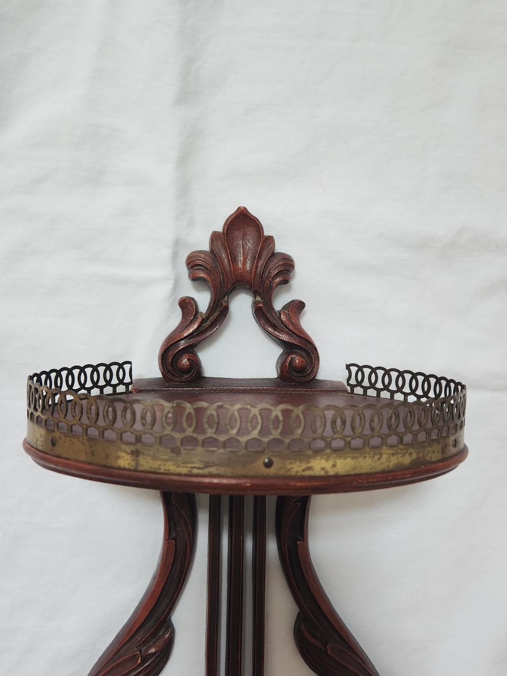 Syroco Ornate Two-Tier Wood & Brass Wall Shelf - Deep Mahogany - Picture 5 of 16